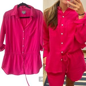 C&C California Pink Long Sleeves Hot Pink Button Down Gauge Medium